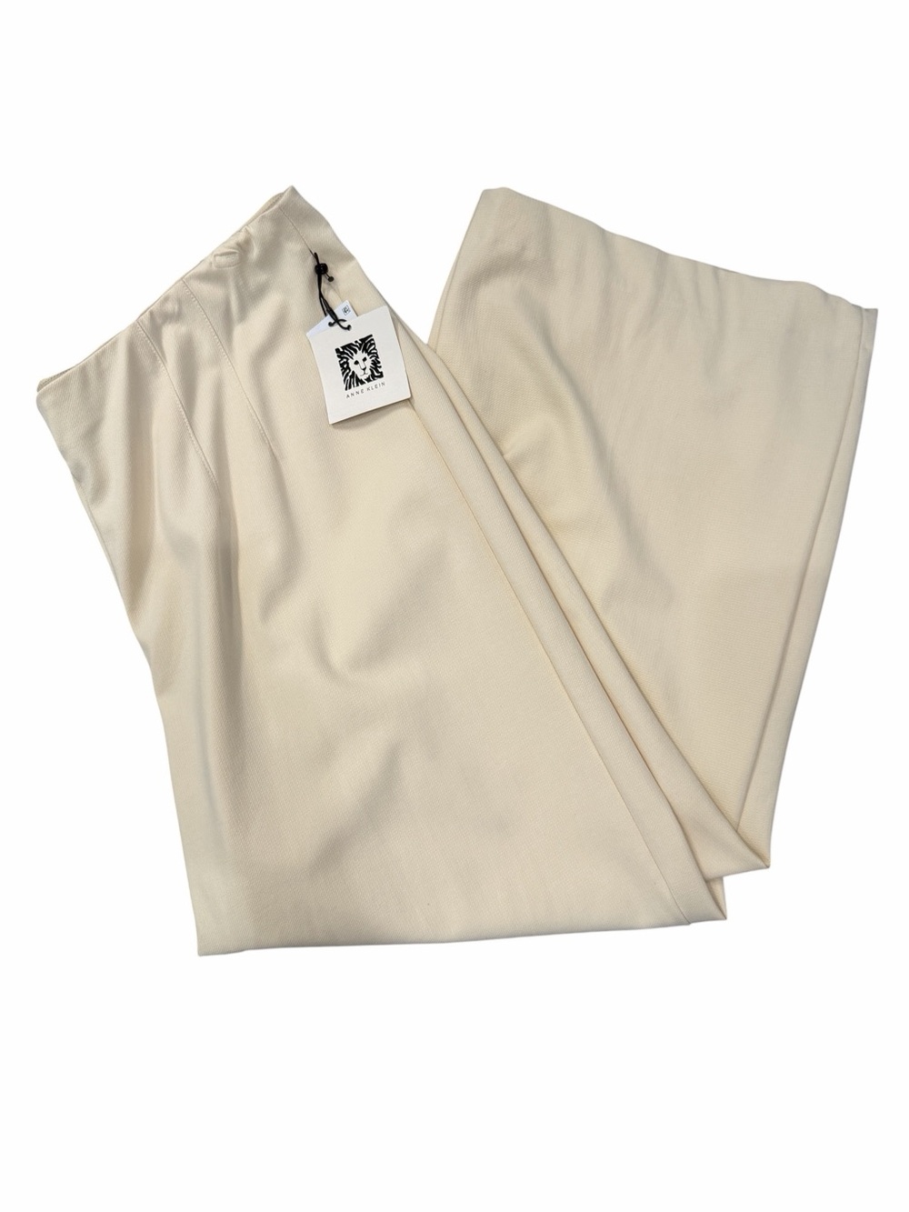 Anne Klein Crepe Wide Leg Crop Pants Pull On High Rise Parchment Ivory XL NEW - Picture 2 of 13